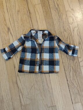 Kids Plaid Button-Up Jacket Shirt - Cream, Navy & Tan
